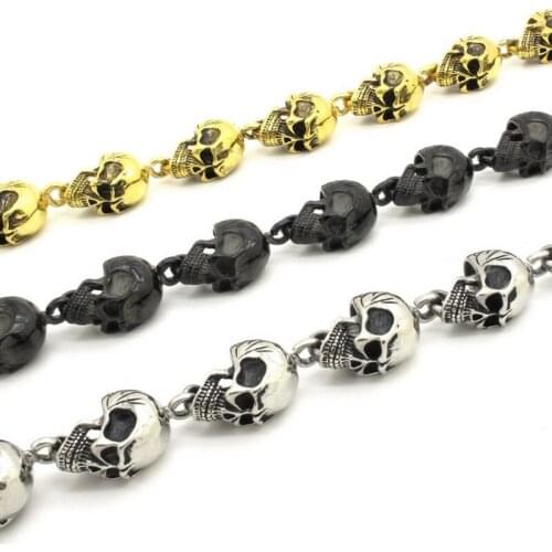 Cool Vogue Mens Skulls Linked Heavy Solid 316L Stainless Steel Belly Chain Punk Rock Biker Jean Chain 3 Colors