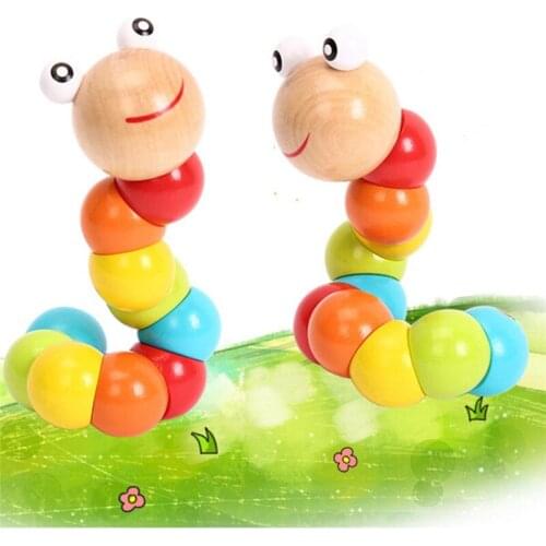 Kids Cute Insert Puzzle Educational Wooden Toys Baby Children Fingers Flexible Training Science Twisting Worm Toy B0944