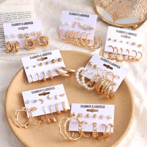 FAMSHIN 2021 New Vintage Hoop Earrings For Women Gold Color Fashion Earrings Set Round Circle Earring Party Boho Jewelry Gift