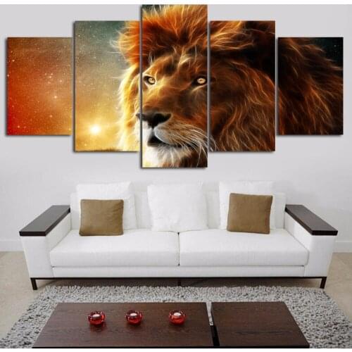 HD Printed 5 Piece Canvas Art Complete Works Of African Animal Lions Canvas Painting Wall Pictures for Living Room Modern