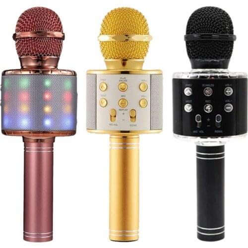 WS 858L Karaoke Bluetooth Microphone Support Recording Song Portable Wireless Microphone With Flashing Lights