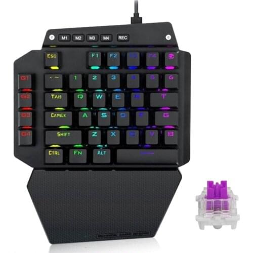 K700 One-Hand Mechanical Gaming Keyboard 44-Key RGB LED Backlight Keyboard Portable Mini Keypad- Black /Red Switches