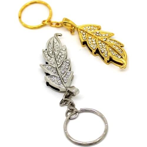 Creative Gift Tree Leaf Keychain 32GB Pendrive 64GB Memory Stick U Disk 4GB 8GB USB Flash Drive Crystal metal Pen Drive 16GB