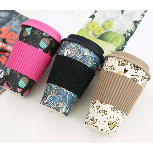Newest Hot 400ml Reusable Bamboo Fibre coffee Cups Eco Friendly Travel Coffee Mugs Drinking mug with silicone lids