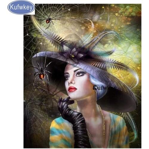 Kufwkey 5d Diy Diamond Painting Full round drills"spider,hat,woman"mosaic Rhinestones diamond Embroidery square Cross Stitch art