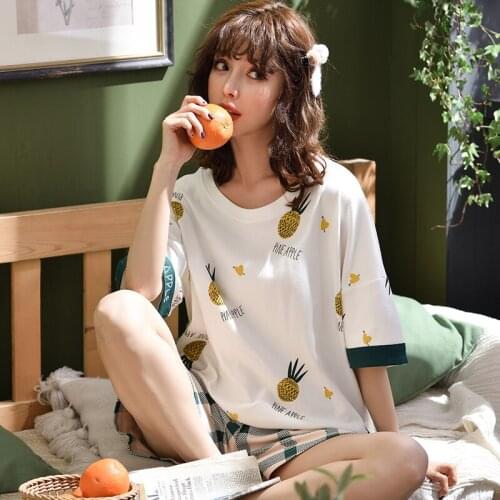 Summer Women Home Clothes Suit Cute Printed Pajamas Set Casual T-Shirt Shorts Female Sleepwear Nightwear Loungewear Girls Pyjama