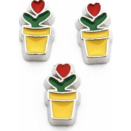 Hot selling 10pcs/lot alloy flowerpot heart floating charms charms living glass memory lockets diy jewelry Accessory