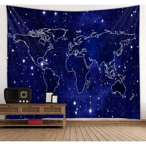 Lingxia-dream starry sky retro world map tapestry printing easy care soft decorative hanging cloth