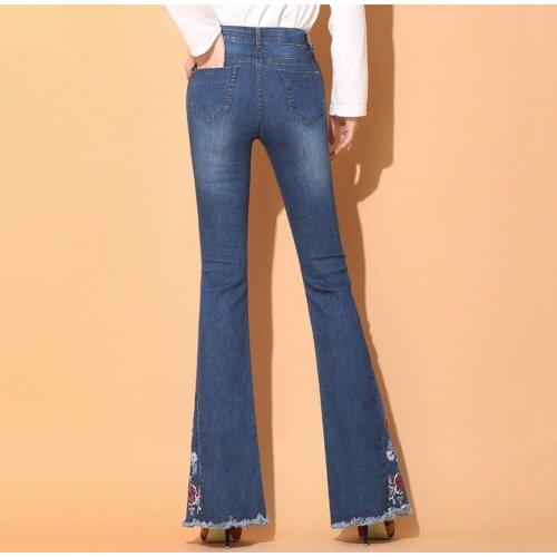 Fashion Women Vintage Side Slit Flare Jeans Elastic Denim Pants Bell Bottoms Slim fit Trousers