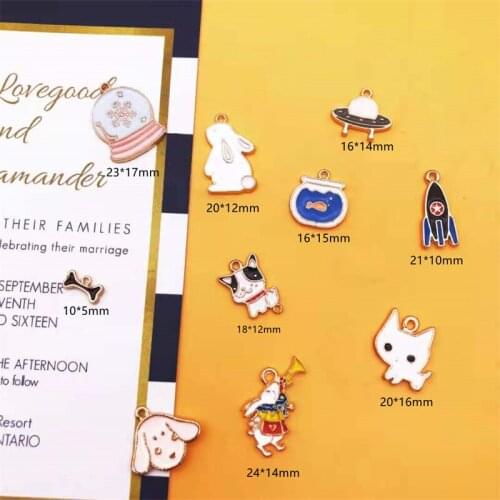 Cartoon Girl DIY Jewelry Material Little White Rabbit Snowflake Lamp Puppy Dog Dripping Oil Alloy Earrings Necklace Accessories