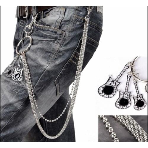 Mens Waist Key Chain Silver Heavy Rock Metal Hip Hop Gothic Punk Style Beaded Pants Trousers Chain Jean Biker Wallet Key Ring