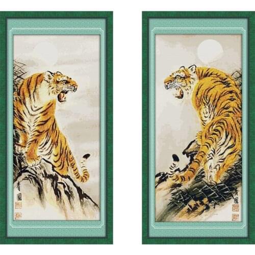 JoySunday Tiger Cross Stitch Kit 14ct 11ct Animal Pattern Count Print Canvas Cross Stitch Needlework Embroidery Set DIY Handmade