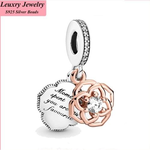 Leuxry New 925 Sterling Silver Beads Two-tone Rose Dangle Charm Fit Original Pandora Bracelet Women DIY Jewelry Dropshipping