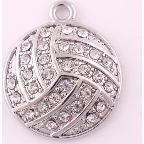New Arrival 10pcs a lot rhodium plated zinc studded with sparkling crystals Volleyball sports crystal Pendant