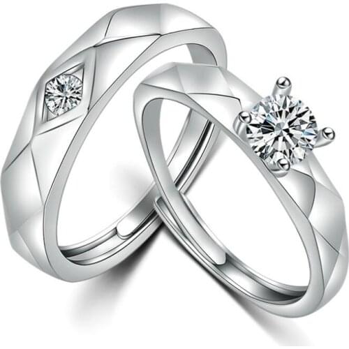 New Fashion Zircon Rhombus Couple Opening Rings For Women geometry Rings Party Gifts Wedding Jewellery Accessories SAR226