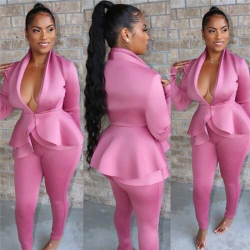 New Casual Long Sleeve Women Autumn Clothes Sets Deep V Neck Coats Suit High Waist Pencil Pants OL Suit Sets