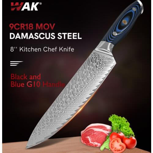 WAK Professional Handmade Kitchen Sharp Knife V Sharped 9Cr18MoV Damascus Chef Knives 67 Layer Kitchen Cutting Knife G10 Handle