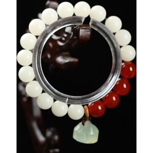 Onyx Lotus Pond Pendent Olive pieces With Natural White Bodhi Beaded Bracelet & Bangle Women Yoga Buddha Jewelry