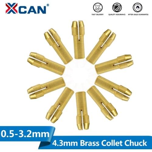 XCAN Brass Collet Chuck 4.3mm Shank 0.5/0.8/1.0/1.2/1.6/1.8/2.0/2.2/2.4/3.0/3.2mm Rotary Tool Accessories Drill Collet Chuck