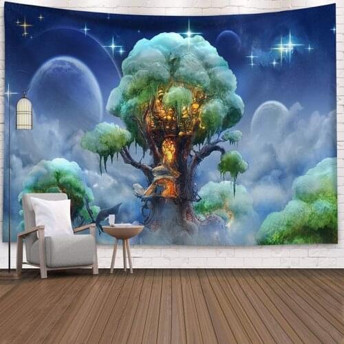 Psychedelic Moon Starry Tapestry Flower Wall Hanging Room Sky Carpet Dorm Tapestries Art Home Decoration Accessories