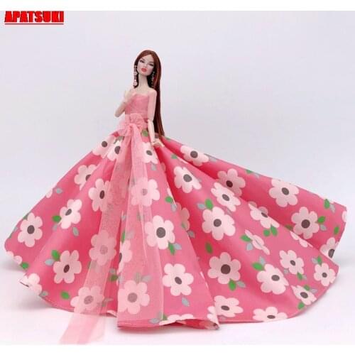 PINK Flower Wedding Dress Off Shoulder Outfits Clothes for Barbie Doll Evening Party Gown Dresses for 1/6 BJD Dolls DIY Toy Kids