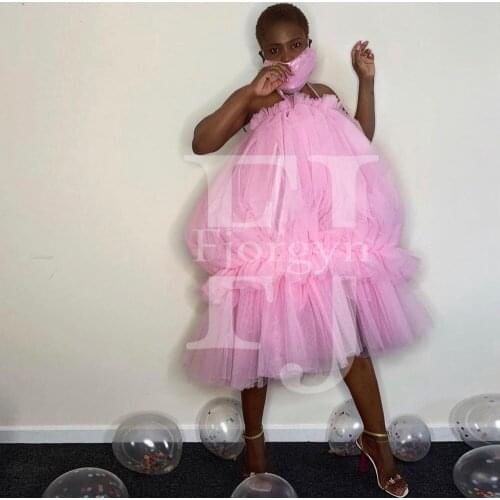 Pink Lantern Style Tulle Dresses 2021 Fashion Puffy Mid-Calf Length Sweet 16 Party Dresses Prom Formal Dress Evening Gowns