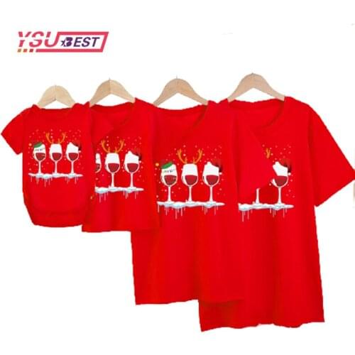 Family Matching Clothes Mother Father Daughter Son Kids Tshirt Family Christmas Hat Cartoons Printing Clothes Mommy and Me Top