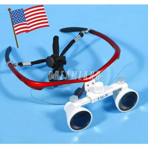 Dental Surgical Binocular Loupes Glasses Lens Magnifier 3.5X 420mm Red