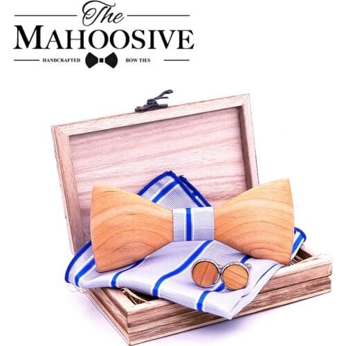 Wedding Party Wooden Bow Tie Set BowTie and Handkerchiefs Cufflinks Necktie For Business Hombre new year Gift