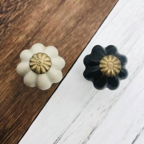 Vintage Pumpkin Ceramic Knob Small Kids room Dresser Door Knobs Zinc Alloy Base Kitchen Furniture Handle Cabinet Drawer Pulls