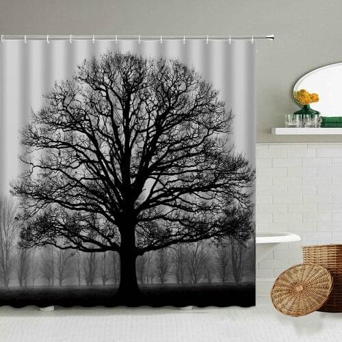 Black And White Creative Tree Branch Pattern Waterproof Shower Curtain Family Bathroom Bathtub Blackout Polyester Cloth Screen