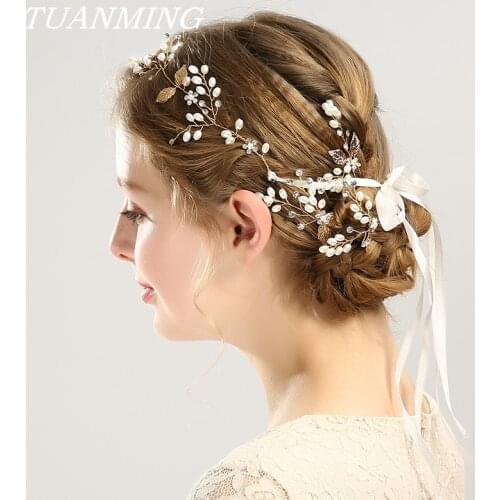 Handmade Bride Pearl Leaf Headbands Hair Pins Wedding Headbands For Flower Girl Pearl Hairband Bridal Women Wedding Hair Jewelry