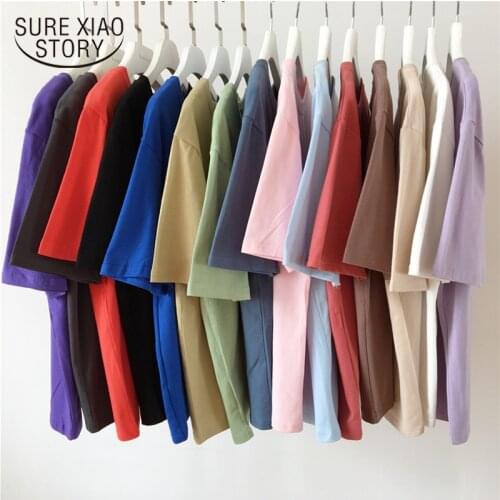 Tee Shirt 5 Solid Color Basic T Shirt Women Casual O-neck Fashion Harajuku Summer Top Korean Hipster White Tshirt S-XL 8554 50
