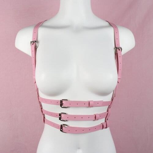 Leather Harness Women Pink Sword Belt Gothic Body Bondage Lingerie Pastel Goth Rave Outfit Bdsm Underwear for Girls Punk Clothes