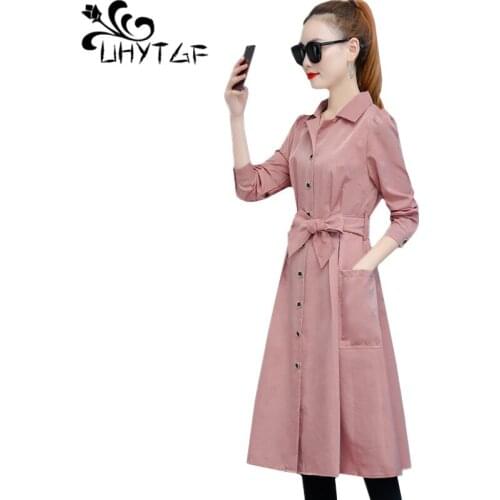 UHYTGF female trench coat fashion single-breasted slim spring Windbreaker women Korean loose plus size coat elegant long top 944