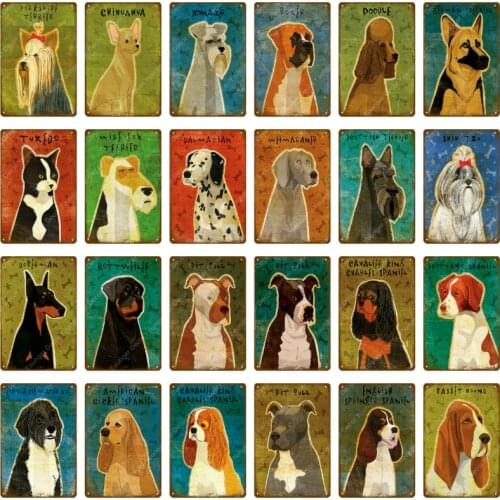 Pet Dog Painting Metal Poster Funny Cartoon Animal Wall Sticker For Pub Bar Club Home Kids Room Decor Vintage Art Tin Signs