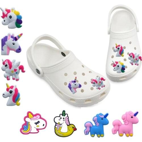 1-5pcs Kawaii Unicorn PVC Shoe Charms Shoe Accessories Ornaments for Girls Decorations for Bracelets Jibz Kids Adult Charm