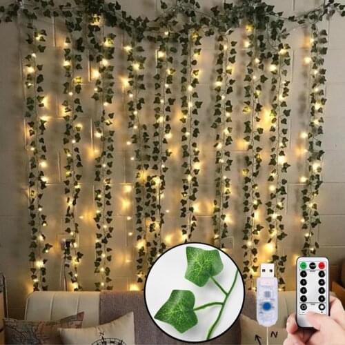 12pcs Artificial Plants Liana LED Leaf Garland Silk Rattan Leaf Vine Hanging For Home Living Room Decoration Accessories Creeper