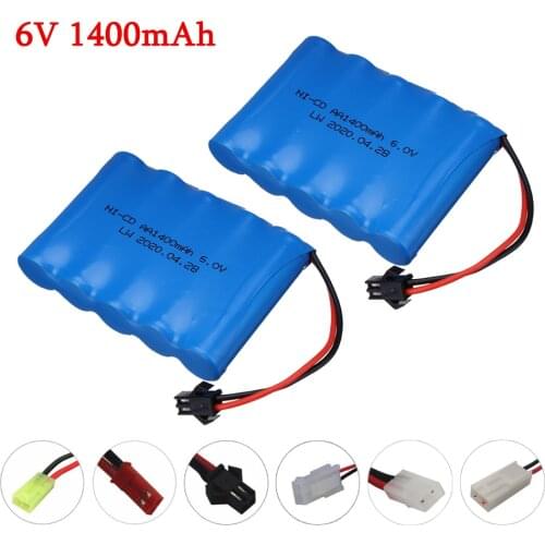 2 Pack 6V 1400mAh Ni-Cd Rechargeable Batteries Ni-Cd 6V 1400mAh RC Toy Car SM JST Tamiya Plug Battery