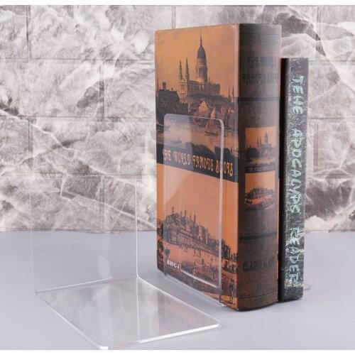 2Pcs Clear Acrylic Bookends L-shaped Desk Organizer Desktop Book Holder School Stationery Office Supplies