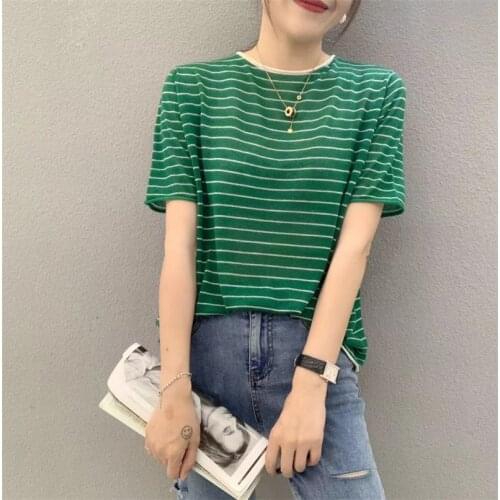 2021 20517 (room 4, Row 1, Lower No.7) Off The Spot Net Red Picture Round Neck Stripe Short Sleeve Pullover T-shirt [2000] 29