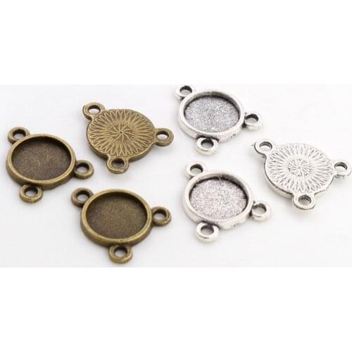 50pcs 8mm and 10 mm Inner Size Antique Bronze And Silver Plated Three Loops Style Cabochon Base Cameo Setting Charms Pendant