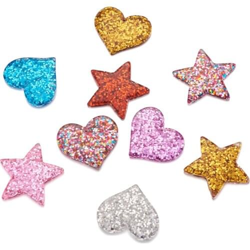 64pcs Heart Star Resin Charm Pendants with Glittery Sequin Assorted Colors Slime Charms for DIY Bracelet Necklace Earring Making
