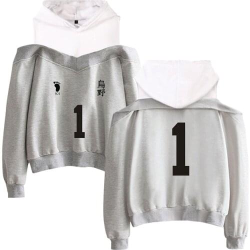 Anime Haikyuu Women Hoodies Sweatshirts Long Sleeve Sexy Karasuno High School Volleyball Club Off Shoulder Cotton Kpop 2020 Full
