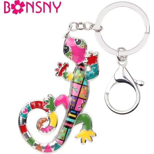 Bonsny Enamel Alloy Lizard Gecko Key Chain Key Ring Handbag Bag Charm Keychain Accessories New Fashion Animal Jewelry For Women
