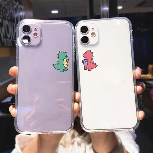 ZUIDID Cute Green Dinosaur Cat Couple Phone Case For iPhone 11 Pro 12 XS MAX XR 7 8 SE20 6 Plus Clear Soft Silicone Cover Fundas