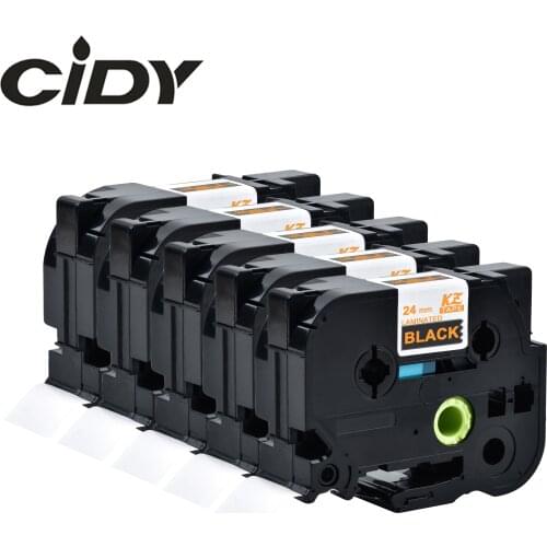 CIDY 5pcs TZE-354 TZE354 TZE 354 P-Touch For Brother Laminated Labels Compatible Gold on Black Label Tape TZ354 TZ 354 TZ-354