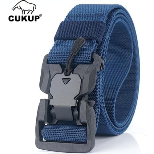 CUKUP 2019 New Design Nylon Magnetic Buckle Leisure Elastic Braided Belt Security Plastic Hook Style Casual Belts 3.8cm CBCK143