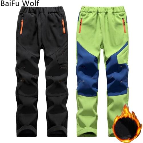 Kids Winter Polar Fleece Soft Hiking Pants Outdoor Waterproof Children Camping Trekking Ski Thick Trousers Warm For Boys Girls