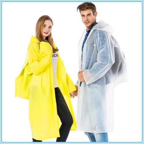 Lovers' Long Raincoat Men Women Waterproof Jacket EVA Button Hooded Raincoat Rain Coat Poncho Rainwear Breathable Lady Raincoat